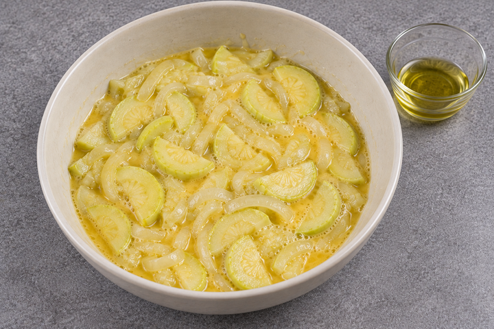 Drain the vegetables and combine with eggs