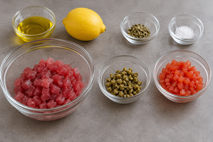 ケッパーとトマトを刻む
