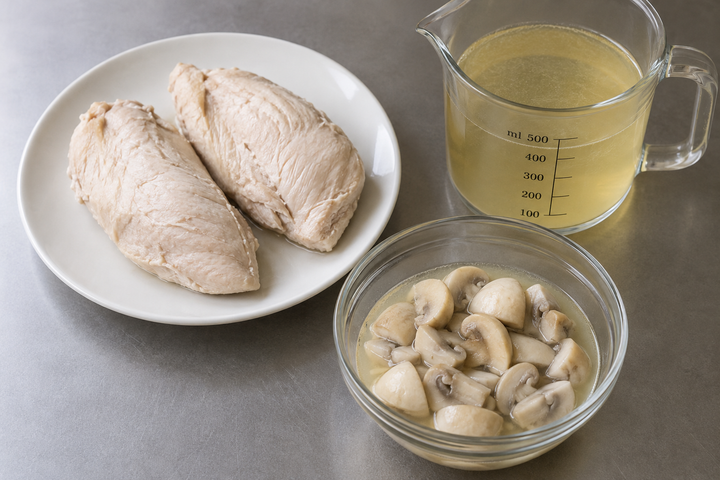 Cook the chicken through and simmer the mushrooms without browning