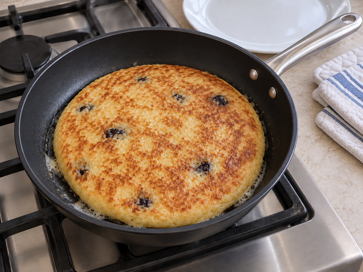 Turn with a plate and cook the second side