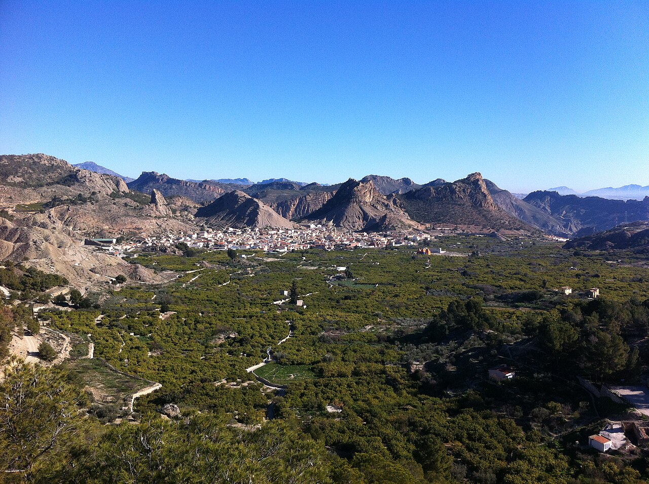 山に囲まれたリコテの町と緑の農地